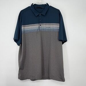 TravisMathew Mens XL Blue Gray Striped Colorblock Performance Polo Shirt